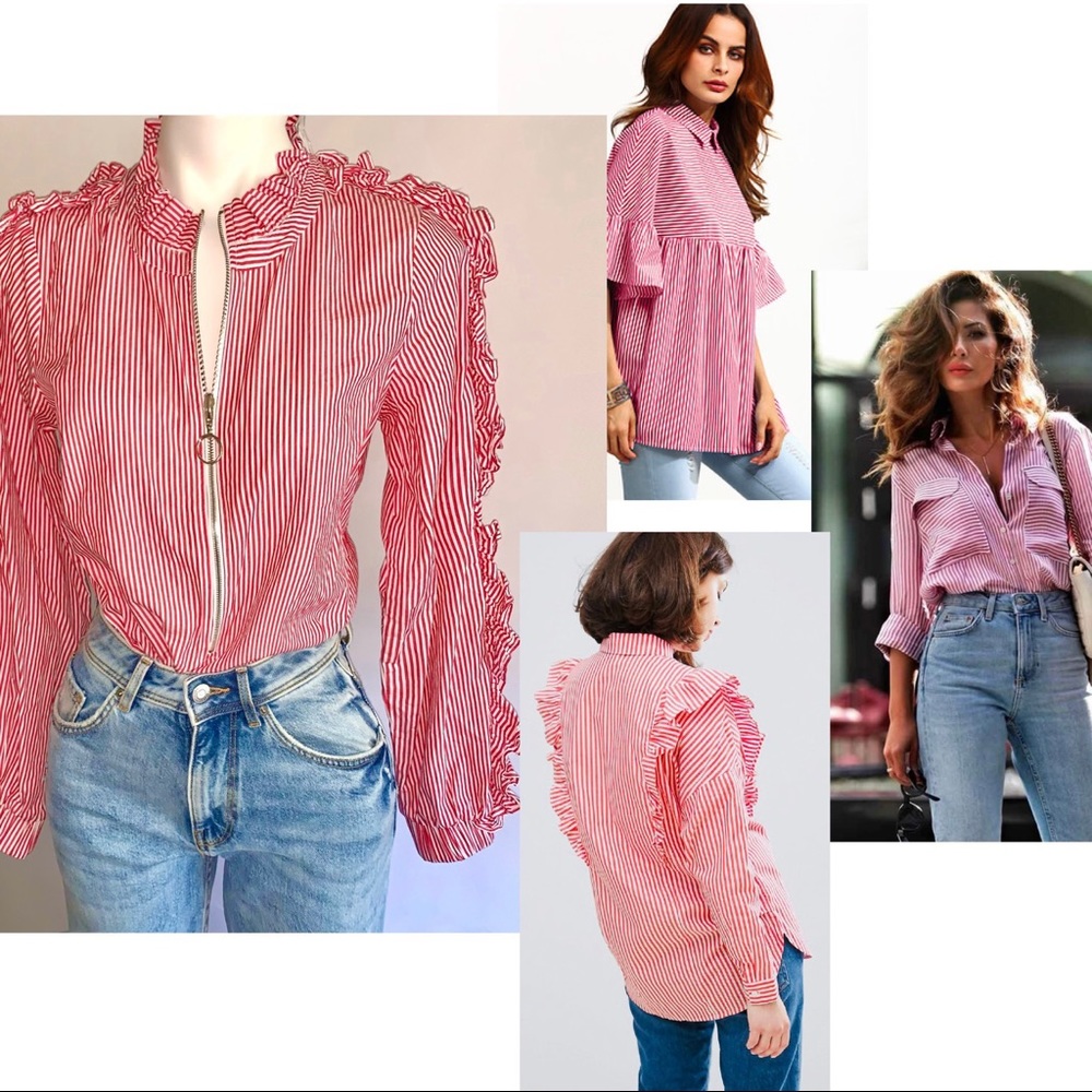 a n t h r o :: Greyson Pinstripe Ruffle Blouse